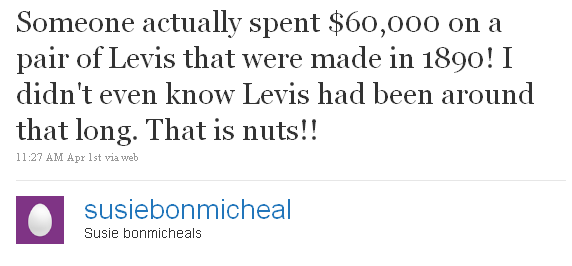 Tweet about the Levi's Jeans sold for $60,000