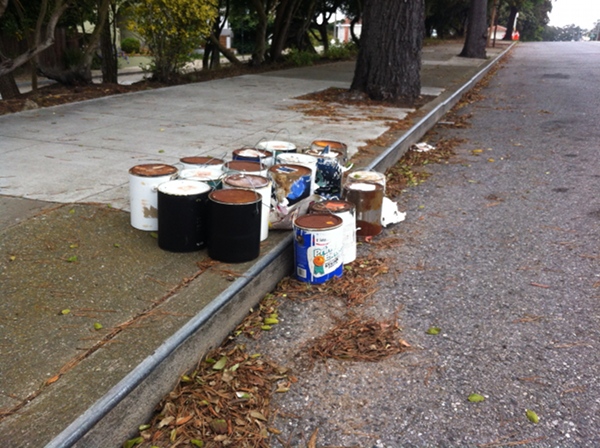 People Behaving Badly in San Francisco dumping buckets of paint next to the road