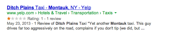 Yelp one star review snippet