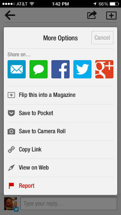 Flipboard easy sharing to Pocket