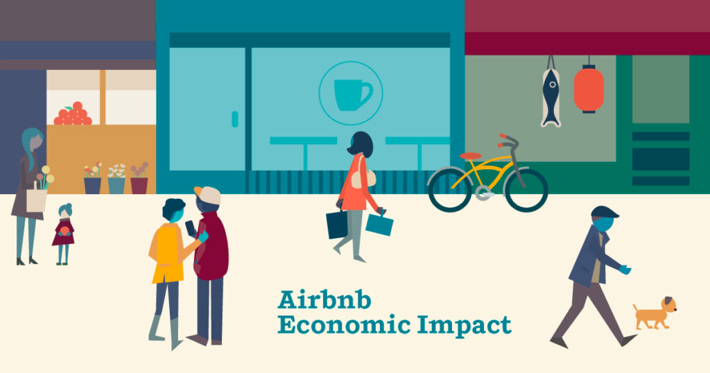 Airbnb economic impact infographic. Showing traveler econmic impact on local economies in cities around the world.