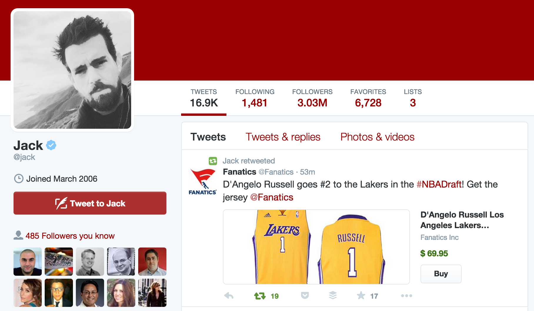 Jack Dorsey retweeted our tweet for NBA Draft